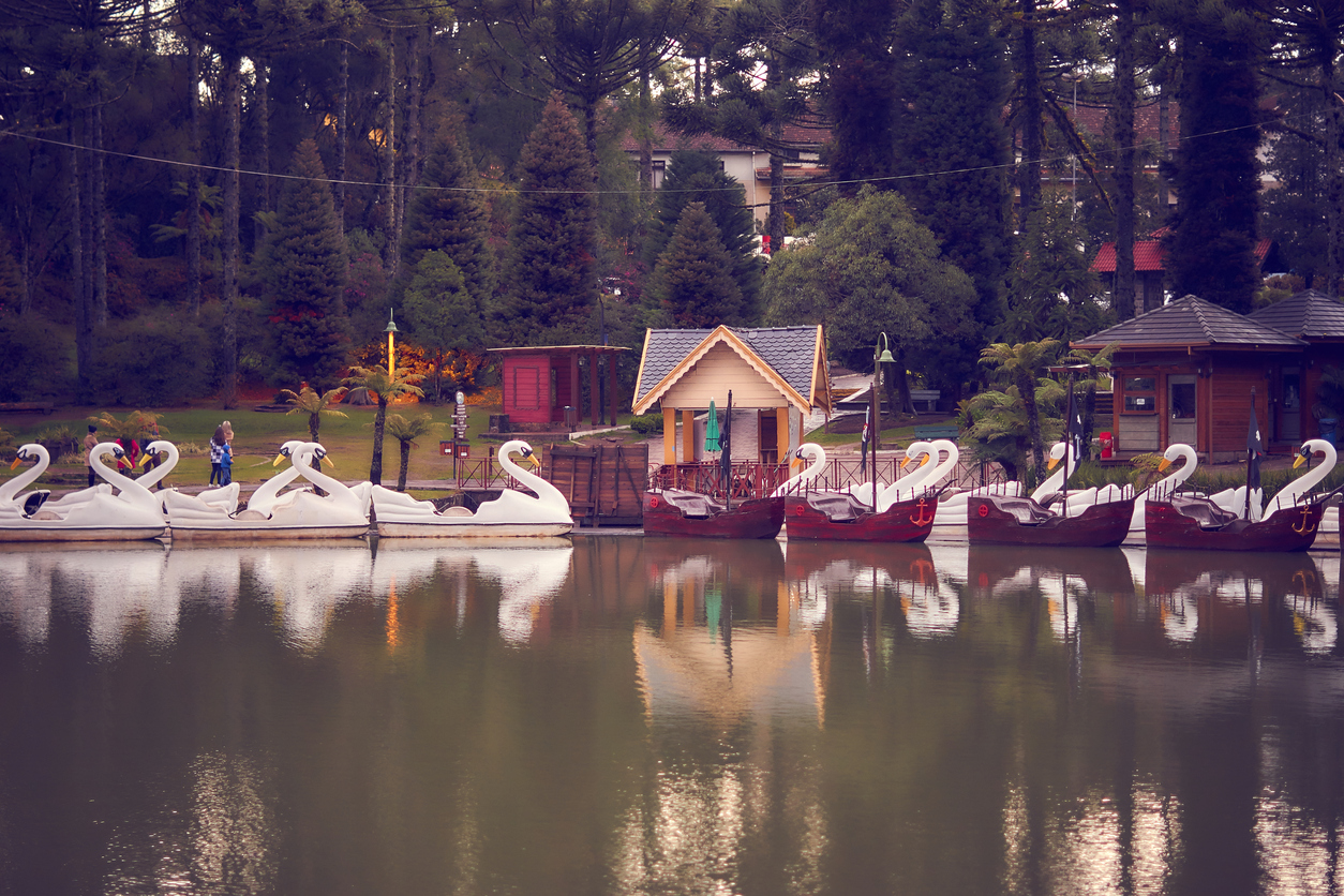 View of pedal boats on the Black Lake in the city of Gramado.